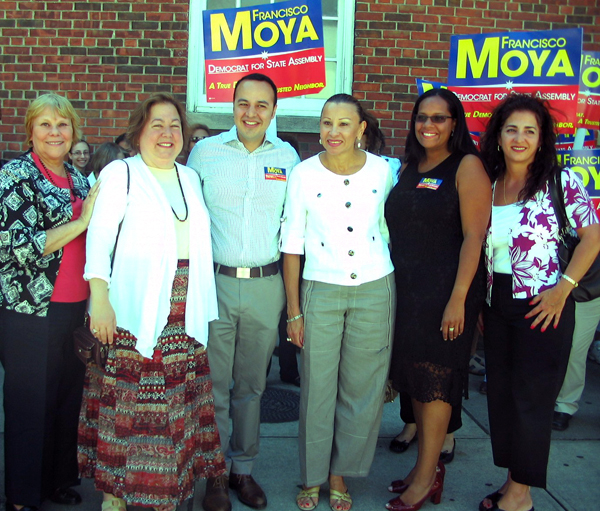 Francisco Moya with (from left) Joan Millman, Liz Krueger, Nydia Velasquez, Julissa Ferreras, and Diane Savino