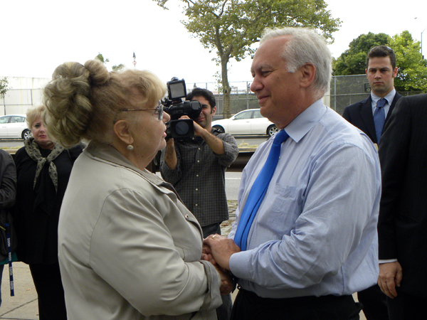Assemblyman Richard Brodsky speaks with Nelly Braginsky who lost her son Alex on September 11th - Photo: Ewa Kern-Jedrykowska