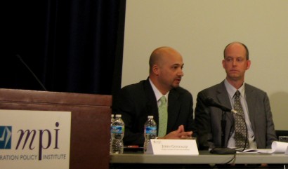 Jerry Gonzalez (left) and Randy Capps speaking at the Migration Policy Institute panel on the 287(g) program