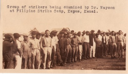 Filipino workers at Hawaiian strike camp, circa 1925