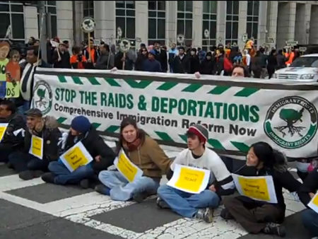 Immigration reform protest outside DHS in Washington DC – Image: Video capture/The Matea Group