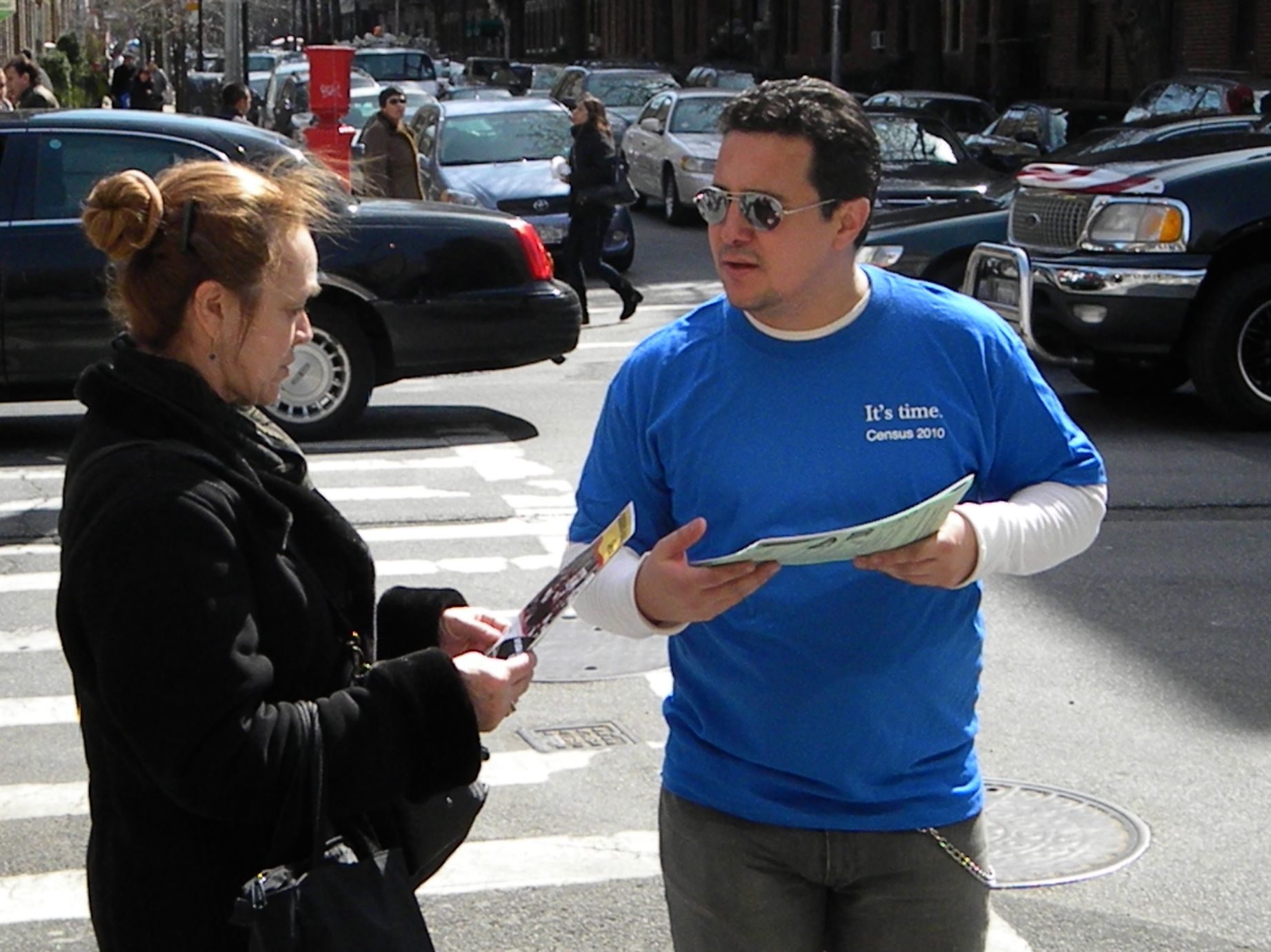 Spreading the word about the census in Jackson Heights, Queens.
